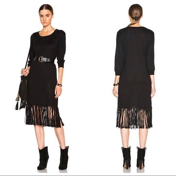 Ulla‎ Johnson Gia 100% Baby Alpaca Fringe Bottom Sweater Dress Women’s Sz S - Picture 1 of 11